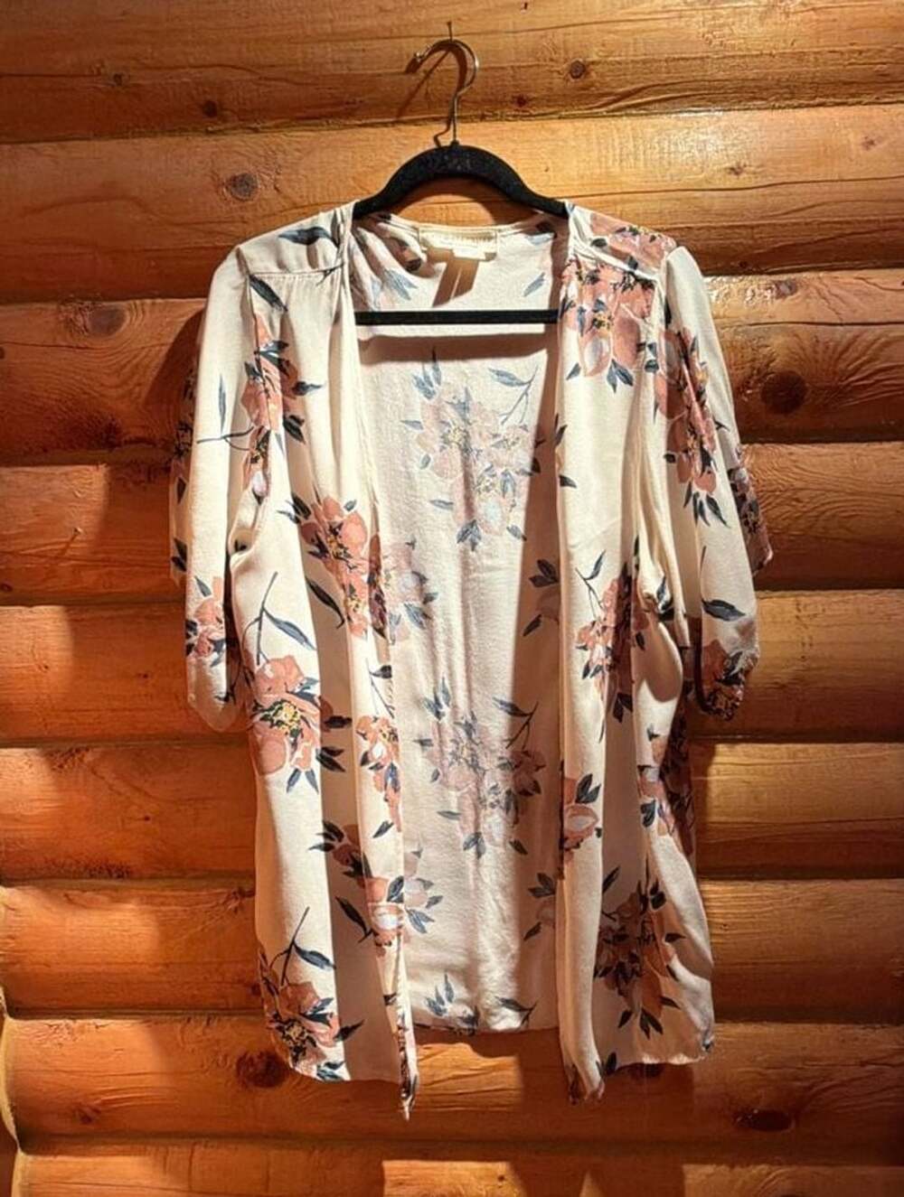 Saltwater Luxe Cream Floral Kimono Open Cardigan Coverup One Size